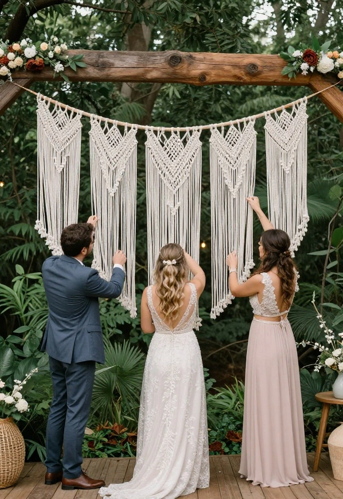 14 Indoor Wedding Backdrop Ideas That Hide Ugly Venue Walls - 3. Elegant Macramé Creations 1