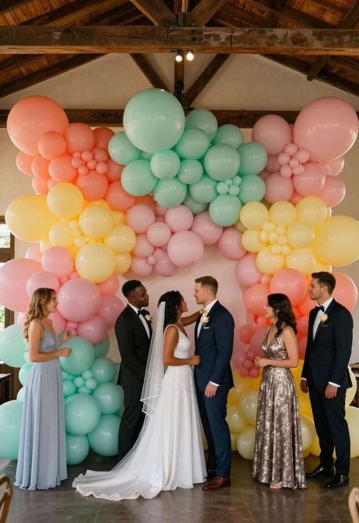 14 Indoor Wedding Backdrop Ideas That Hide Ugly Venue Walls - 6. Charming Balloon Installations 1