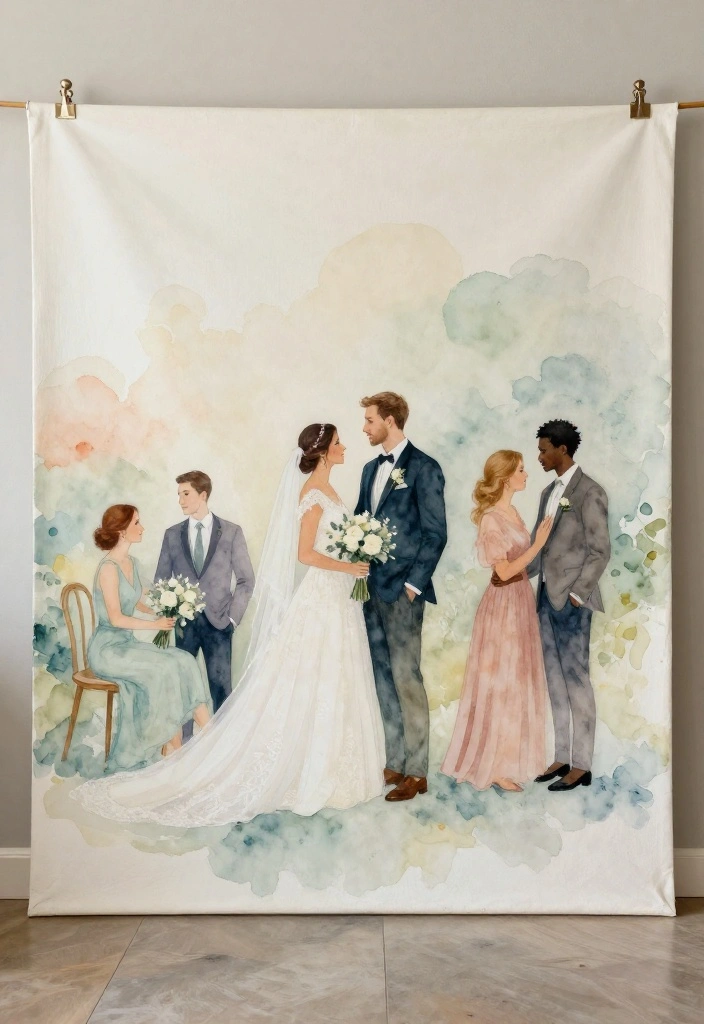 14 Indoor Wedding Backdrop Ideas That Hide Ugly Venue Walls - 8. Painted Canvas Backdrop 1