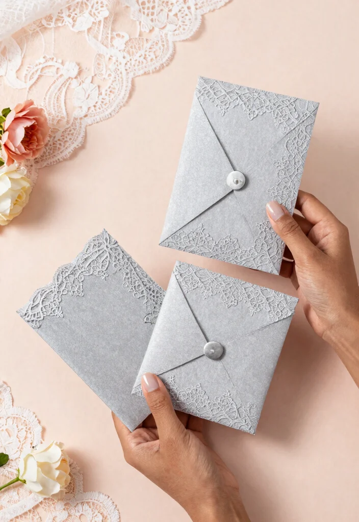 14 Silver Wedding Invitations That Don't Cost as Much as Custom - 10. Romantic Silver Lace Invitations 1