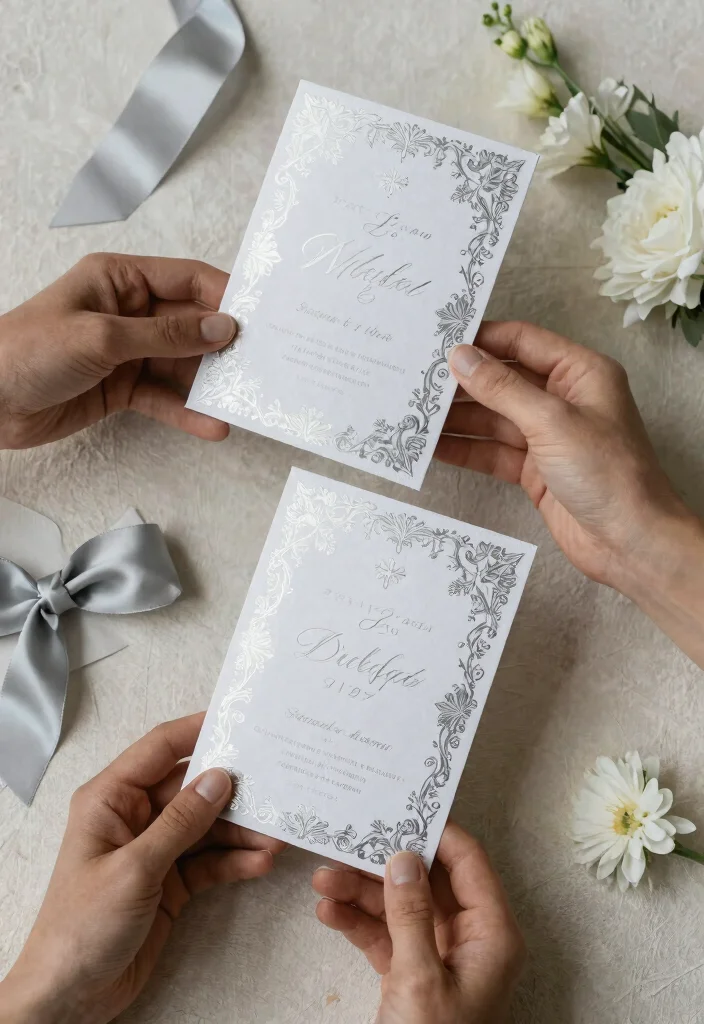 14 Silver Wedding Invitations That Don't Cost as Much as Custom - 11. Silver-Detailed Foiled Invitations 1