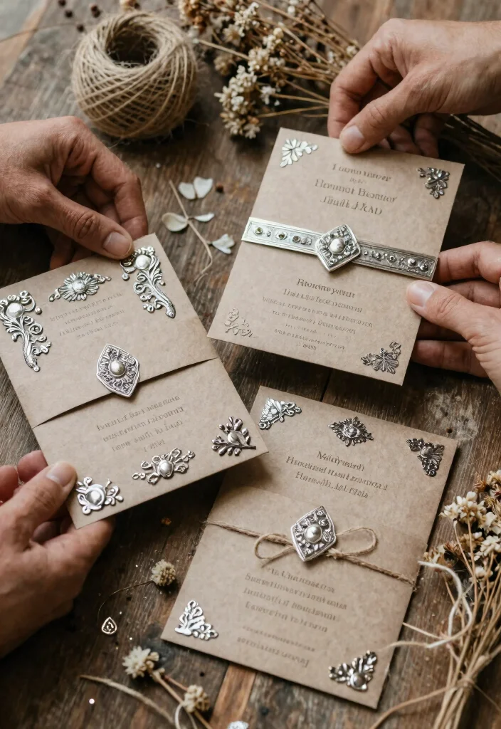 14 Silver Wedding Invitations That Don't Cost as Much as Custom - 9. Rustic Silver-Embellished Invitations 1