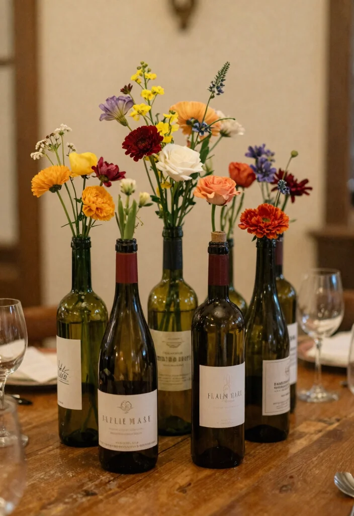 14 Wedding Flowers Decor Ideas Without Hiring a Florist - 13. Repurposed Wine Bottles 1