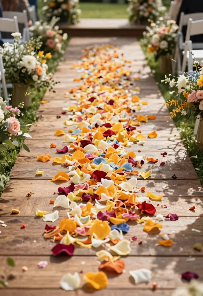14 Wedding Flowers Decor Ideas Without Hiring a Florist - 6. Flower Petal Aisle Runner 1