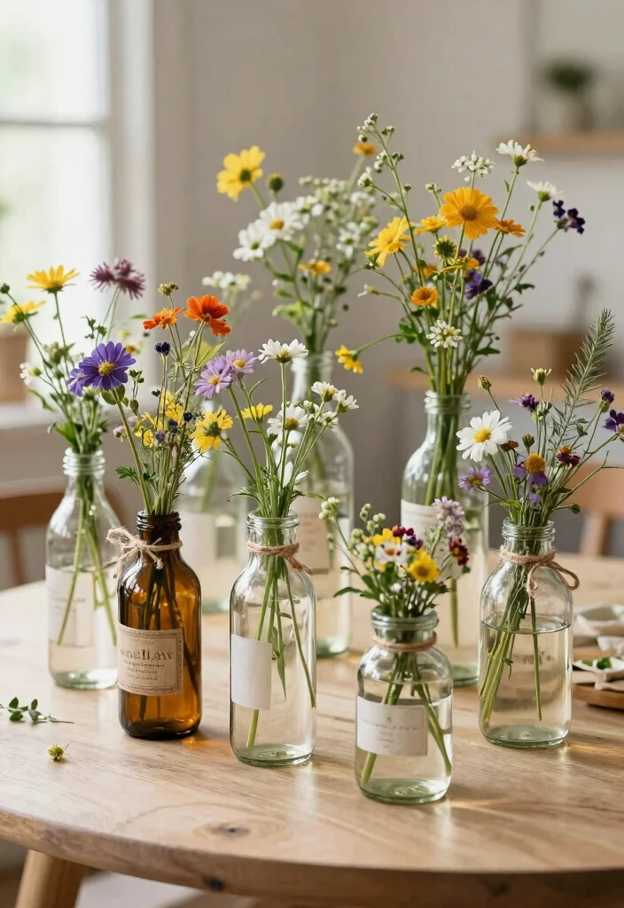 14 Wedding Flowers Decor Ideas Without Hiring a Florist - 8. Upcycled Bottles and Jars 1