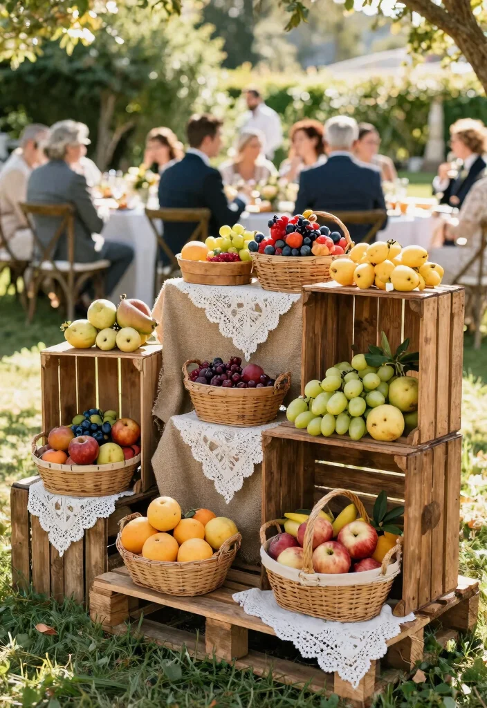 14 Wedding Fruit Table Ideas That Stay Fresh All Reception - 11. Rustic Wooden Displays 1