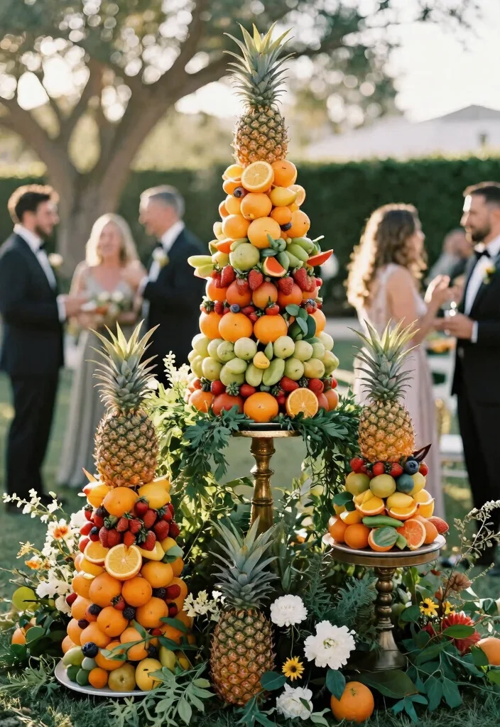 14 Wedding Fruit Table Ideas That Stay Fresh All Reception - 3. Fruit Centerpiece Towers 1