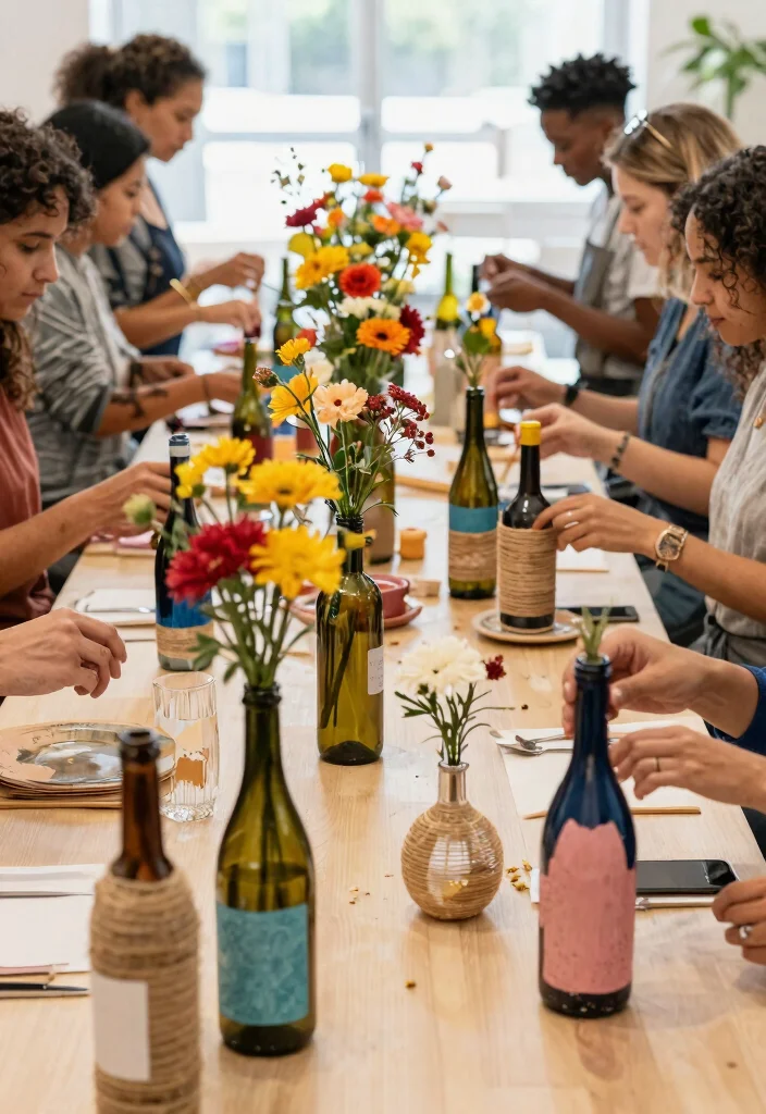 15 Cheap DIY Wedding Decorations That Look Like You Spent More - 2. Upcycled Wine Bottle Vases 1