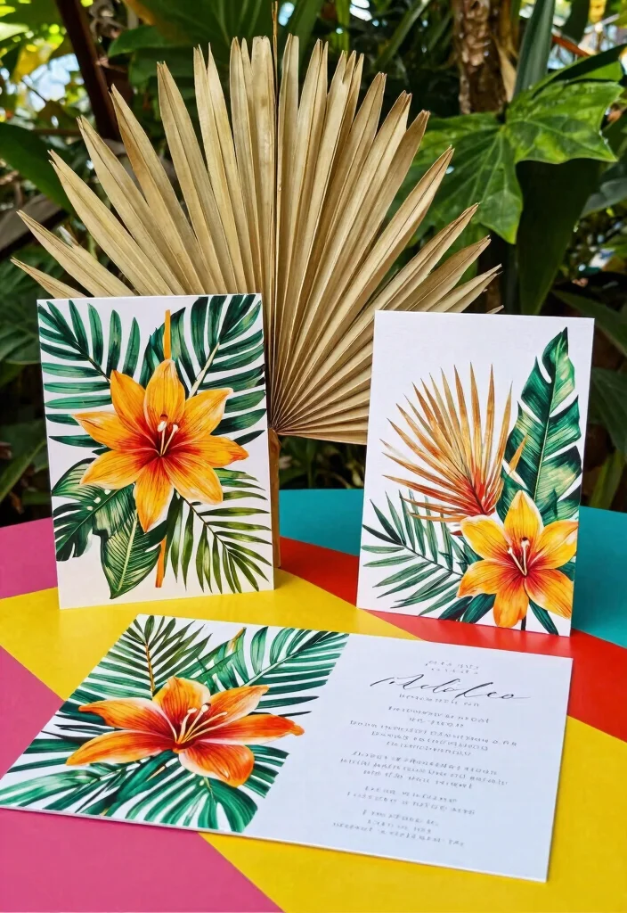 15 Wedding Invitations Flowers That Match Your Real Bouquet - 15. Tropical Vibes with Dried Botanicals 1