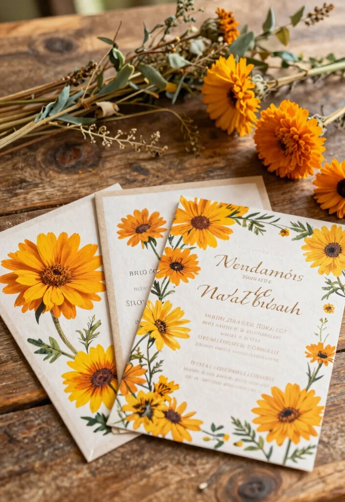 15 Wedding Invitations Flowers That Match Your Real Bouquet - 5. Marigold Magic 1