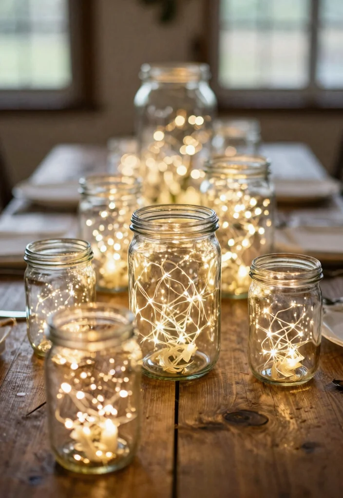 15 Whimsical Wedding Table Decor Ideas That Don't Look Childish - 10. Fairy Lights in Glass Jars 1