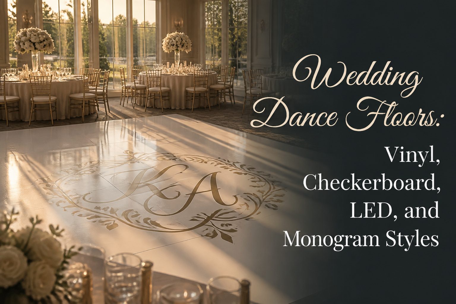 A collection of various wedding dance floor styles and designs.